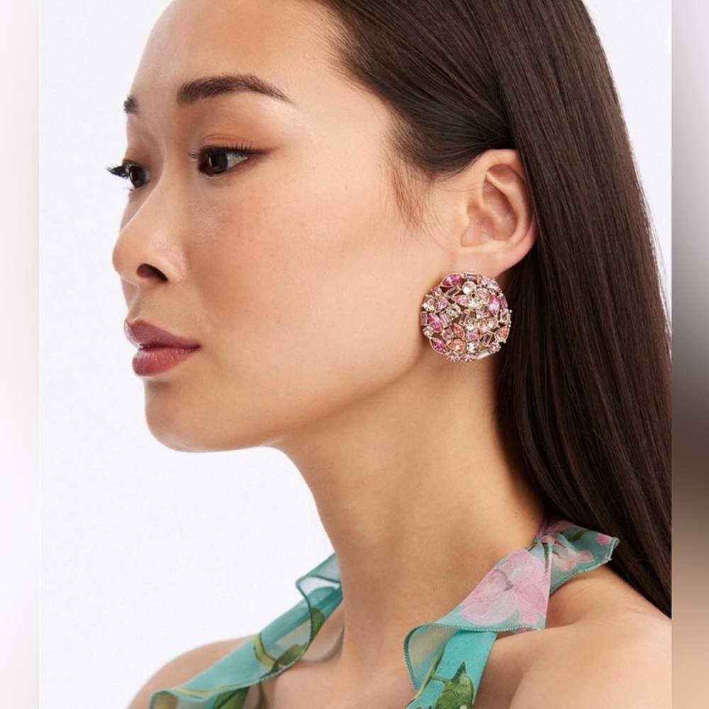 Oscar de la Renta Pink and Gold Crystal Earrings